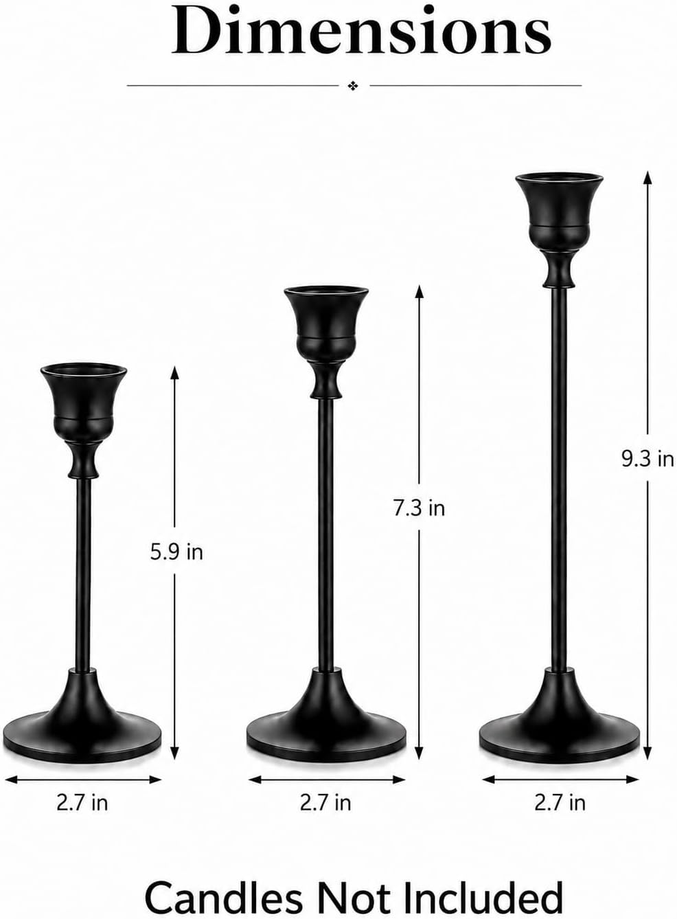 Romadedi Candlestick Holder Matte Black Candle Holder Set of 3 Decorative Candle Holder for Taper Candle for Fireplace Mantel Dinning Table Home Decorations Black 1 Set