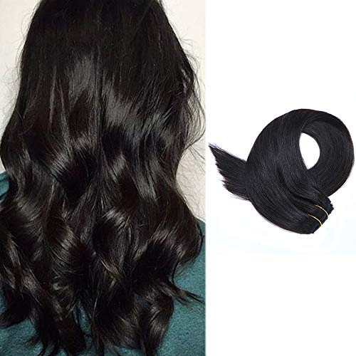 Hair Extensions Clip on 15 Inch Short Straight Black Clip in Human Hair Exensions 70grams 7pcs Silky Soft Remy Hair Clips in(#1B Natural Black)
