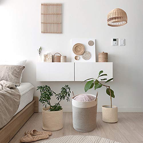 Large Tall Nursery Laundry Basket 21.7 X 15.7In Cotton Rope Storage With Handles Collapsible Organizer For Living Room Baby Toy Blanket Towel Clothes Organizing (White&Brown) #TOP5