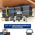 FLEXIMOUNTS 4x8 Overhead Garage Storage Rack with 6 Hooks, Adjustable Storage Organization System, Heavy-Duty Metal Ceiling Racks, 22.6" -39.4" Ceiling Dropdown, Black, Lite Series - Image 5