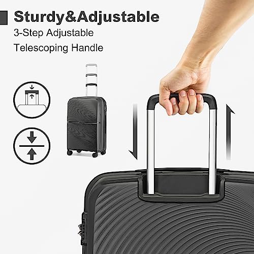British Traveller 28inch Handbagage Koffer Polypropyleen Bagage Lichtgewicht Reiskoffer met TSA-slot Cabine koffer 4 Wielen, (76cm, Zwart) - Image 4