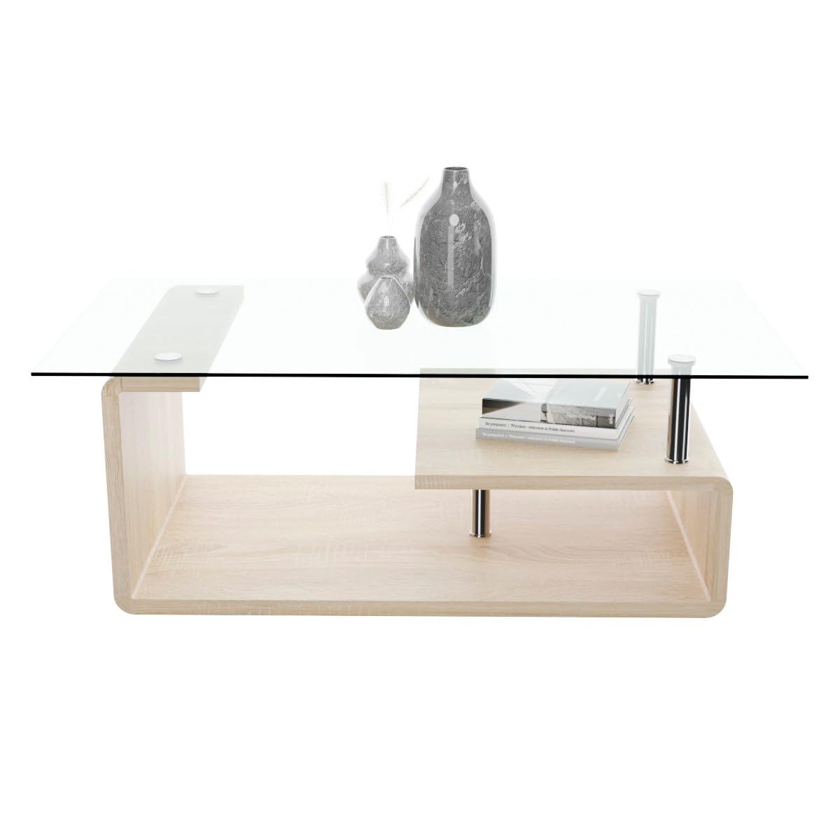Somnia Descanso - Mesa de Centro de Cristal, Mesita de Salón o Comedor, Modelo Sara, Acabado en Color Cambria, Medidas: 120 cm (Ancho) x 65 cm (Fondo) x 42 cm (Alto)