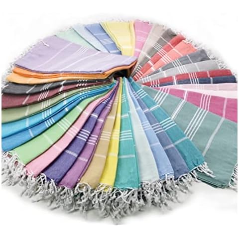 Havluland 12 Pack Multi Color Turkish Hand Towels, 100% Turkish Cotton, 40"x16" Decorative Bathroom Washcloths, Kitchen Dish Towels, Durable Soft Dishcloths, Reusable and Absorbent Cleaning Cloths Cover