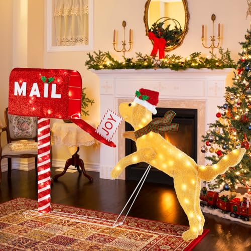 COSTWAY beleuchteter Weihnachtsdackel mit Briefkasten, 108 cm...