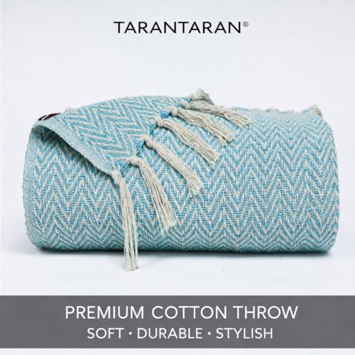 Image of Tarantaran All Season Cotton Weaved Throw Blanket for Bed /Sofa 50x70 Inches Aqua