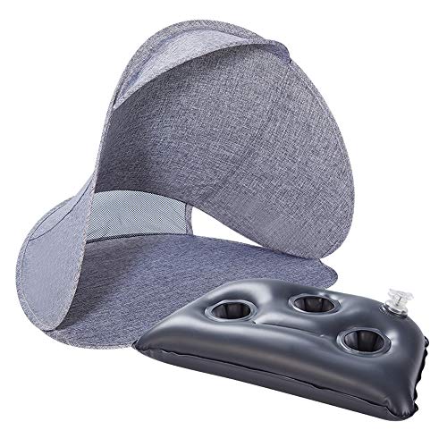 AIRGOODS Ombre portative de Visage d'abri de Soleil avec Le Petit Oreiller Gonflable et l'ombre de Soleil pour la Plage (Gris)