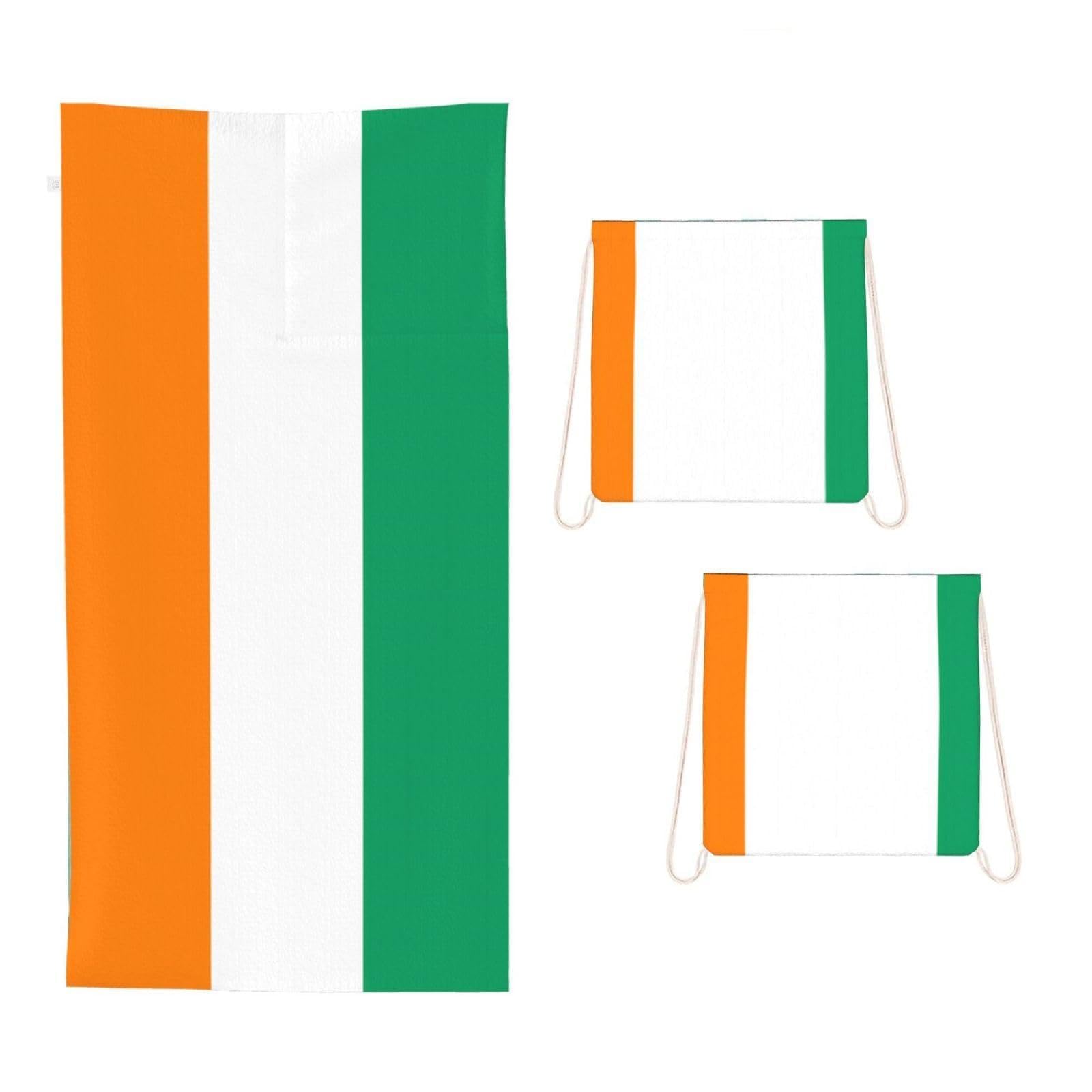 CNTDBU Flag of Cote d'Ivoire 2 in 1 Packable Towel Bag-Large Beach Towel with Stuff Sack, Super Absorbent Microfiber Travel Towel for Pool