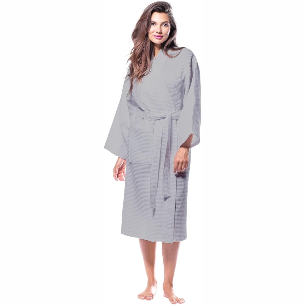 Enchant Home Grey Cotton Waffle Bathrobe for Women and Men, Lightweight Soft Unisex Knee Length Cotton Robe, Premium Comfortable Dressing Gown for Home Loungewear Use and Relaxation Bathrobe 1