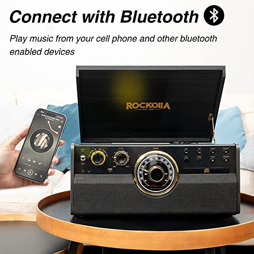 ROCKOLLA – Platine Vinyle Vintage Bluetooth avec Haut-Parleurs Intégrés, Tourne-Disque – Lecture de Disque Vinyle, Radio FM, Cassette, CD et MP3 USB (Vanguard Noir) - Les Beatles, Paul McCartney, John Lennon, RIngo Starr, George Harrison ROCKOLLA - Platine Vinyle Vintage Bluetooth avec Haut-Parleurs Intégrés, Tourne-Disque - Lecture de Disque Vinyle, Radio FM, Cassette, CD et MP3 USB (Vanguard Noir) – Image 7