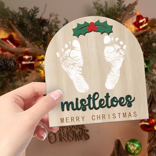 Image of Baby Christmas Milestone Cards Decoration, Wooden Baby First Christmas Winter Baby Announcement My First Holiday Milestone Sign Decor, Xmas Baby Shower Decorations for Newborn Photography Props