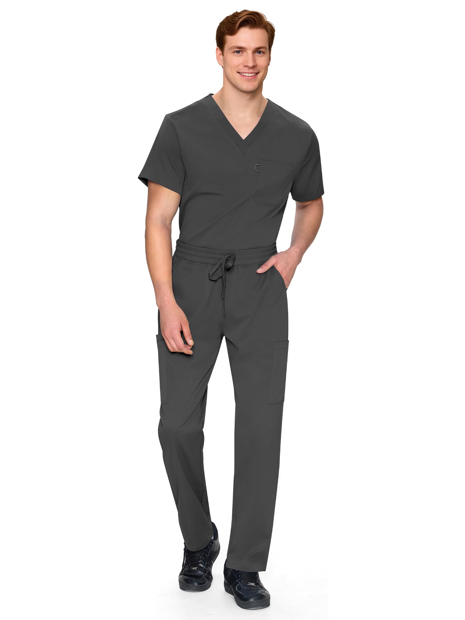Scrubs for Men Set - V-Neck Scrub Top and Straight Leg Pants with 11 Pockets — view 7