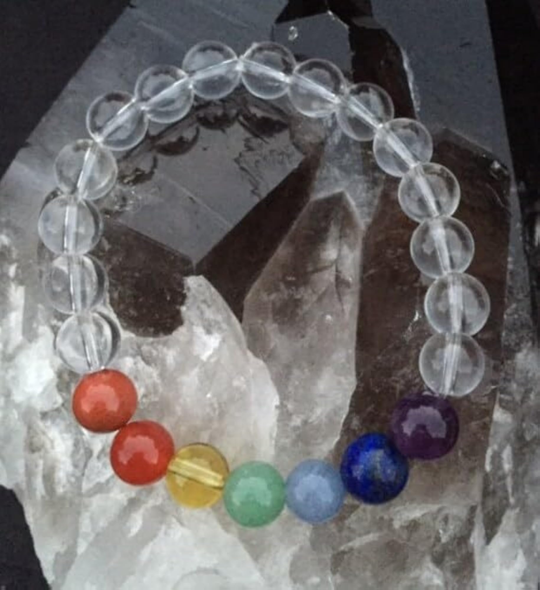 Natural 7 Chakra & Crystal Quartz 10mm Beads Stretch Bracelet, Healing