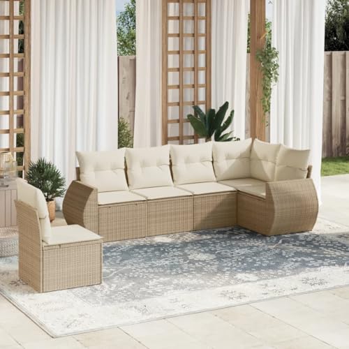 QJBSAVVA 6-TLG. Poly-Rattan Gartenmöbel-Set in Beige 71 x 62 x 69 cm,...