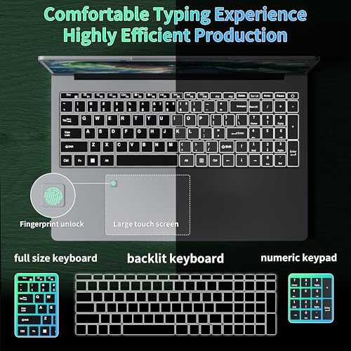 Fsjun 17.3" Laptop, Celeron N5095 (bis zu 2,9 GHz) CPU, 16GB RAM 512GB SSD, 1080P IPS FHD Display, Win 11 Pro/Office 2019, Fingerprint Reader, Backlit KB, Mini-HDMI, WiFi, 3xUSB 3.0, Silber(16G+512GB) – Bild 7