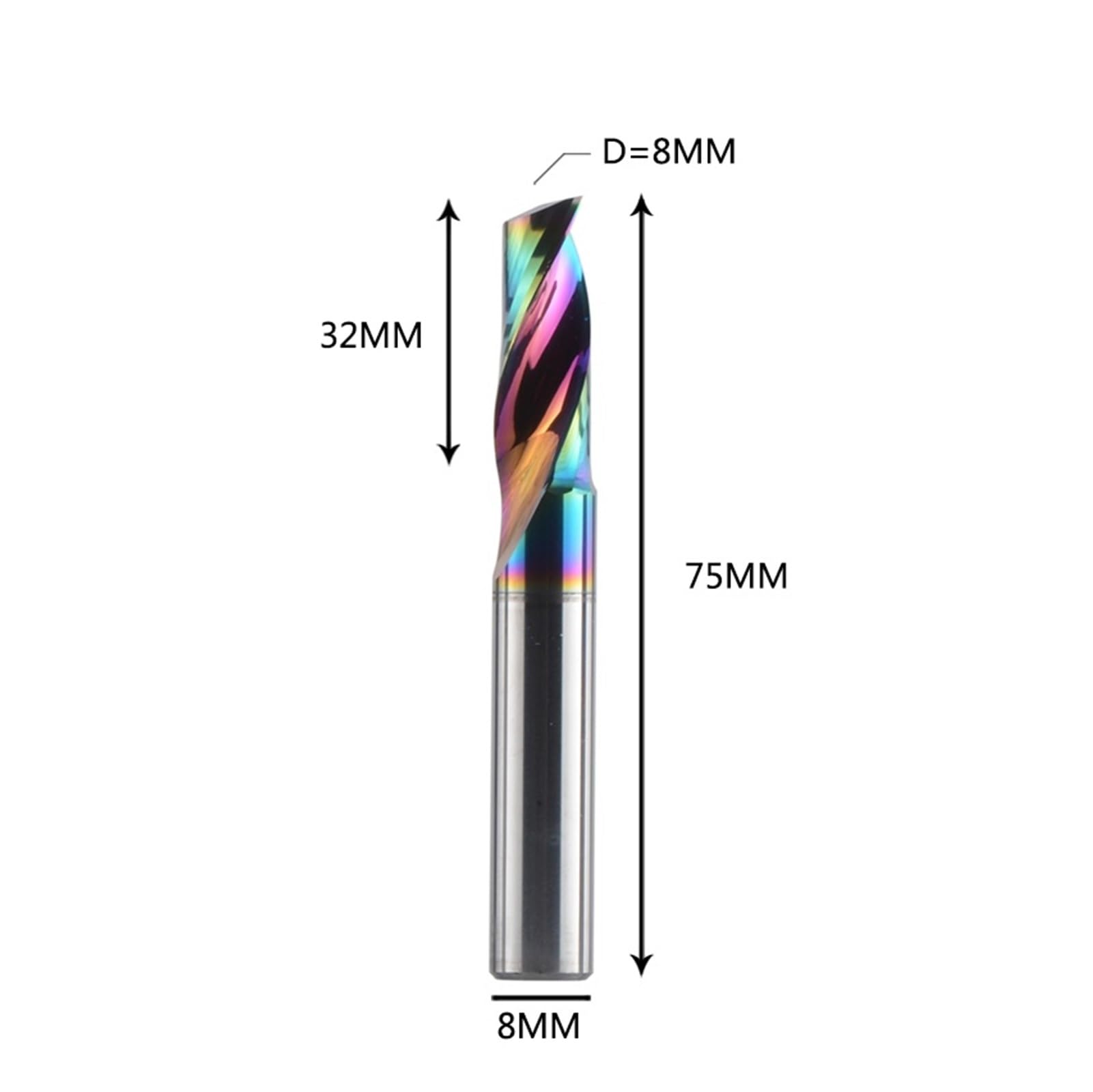 Fresa de extremo de carburo de tungsteno recubierta con DLC - Flauta única for aluminio, 1 pieza(DSA1F-D8.0-L32)