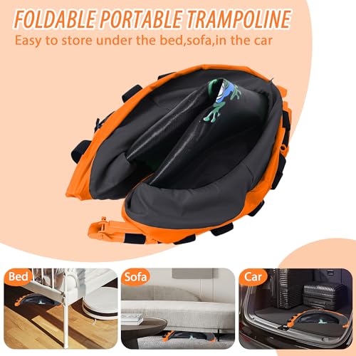 3FT Foldable Kids Trampoline, 36'' Indoor & Outdoor Mini Trampoline for Toddlers, Max Capacity 220 LBS, Adjustable Handlebar, Quiet & Safe Design