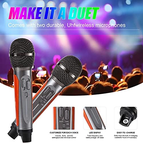 Bluetooth Karaoke Machine,Portable Pa System With 2 Wireless microphone,Disco Party Light,Speaker with USB/TF Card/AUX In,for home party,Meeting, Wedding, Church, Picnic, Outdoor/Indoor (Orange)