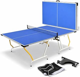 SereneLife Full Size 9x5 Ping Pong Table - Foldable Portable Table Tennis with SUV Transport, Quick Setup, Net Included
