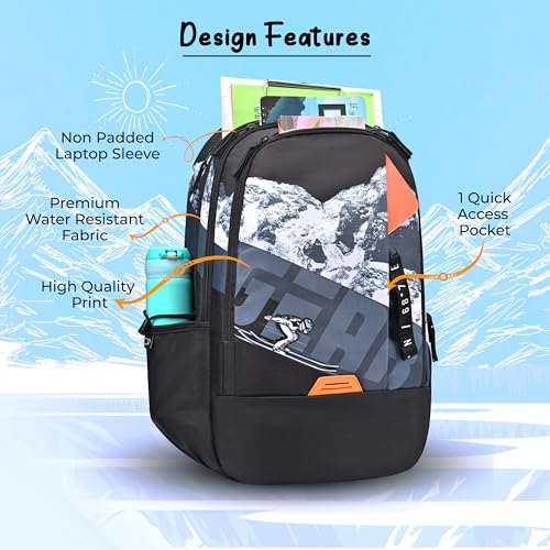 Image of Gear New Alpine 19 inch /36L Large Water Resistant School Bag | Casual Backpack | Daypack | Travel Backpack | Kids Bag for Boys /Girls (Black - Black)