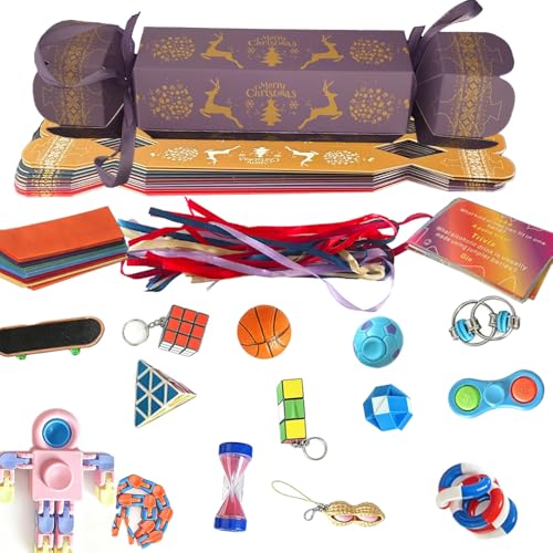 TNDCKP 15 Pack No-Snap bulk Christmas Crackers, Five colors Design, Holiday Poppers with Party Hat, Joke & Surprise Gift Inside, Authentic British Crackers with prizes, for Bulk Christmas Xmas Gift