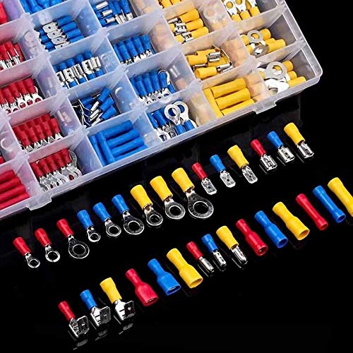Davitu 480Pcs Mixed Insulated Electrical Wire Connectors Crimp Terminals Spade/Ring/Bullet/Piggy Back Crimping Terminal Assorted Kits