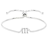 B. BRILLIANT Initial Bracelet for Women Sterling Silver Lowercase Alphabet Letter Name Personalized Gifts Adjustable Bracelets, A-Z