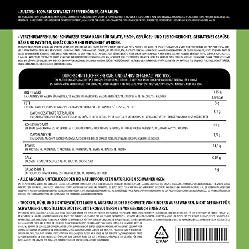 Alpi Nature Schwarzer Pfeffer gemahlen BIO 500g, Pfefferkörner schwarz gemahlen, Pfeffer schwarz bio