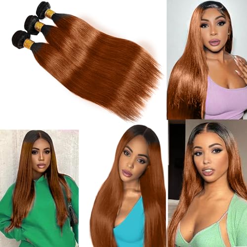 KODRHAR Brazilian Straight Human Hair Bundles 8 10 12 Inch Straight 3 Bundles Hair Extensions for Black Women T1B/30 Color — view 6