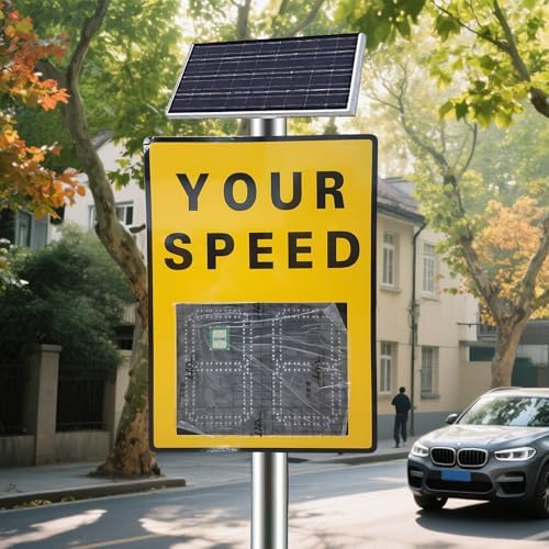 Solar Powered Speed Radar Sign 23.6"x35.4" LED Speed Limit Display, Remote Control Radar Feedback Sign with 2-Digit Readout for Traffic Safety & Speed Monitoring