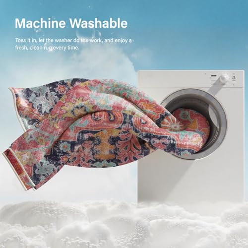 Lahome 5x7 Boho Living Room Rug Colorful Bedroom Rug, Large Bohemian Nursery Rugs, Hot Pink Non-Slip Machine Washable Soft Playroom Mat Indoor Floor Accent Carpet for Dining Table Mud Room