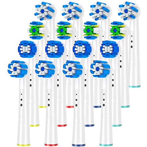 QLEBAO Recambios Cepillo para Braun Oral B, 16 Cepillos para Oral b, 4 Control de la Placa, 4 Precision Clean, 4 Floss, 4 Cross Cabezales de Cepillo de Dientes (Blanco)