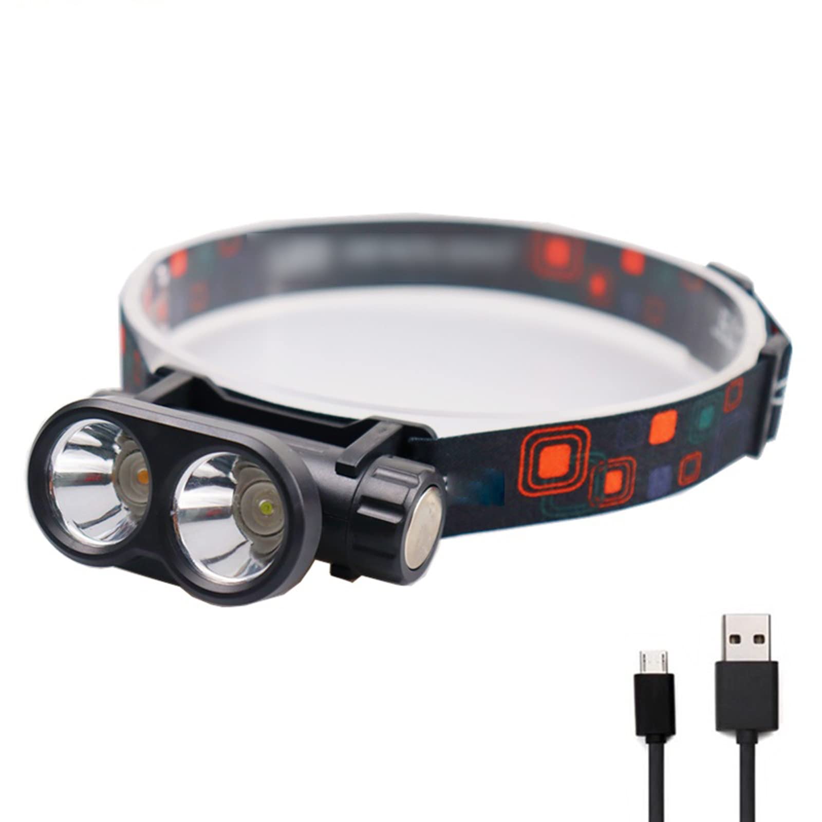Latarka czołowa mini przenośna biało-żółta lampa czołowa ładowana przez USB + wbudowana latarka czołowa LED latarka czołowa