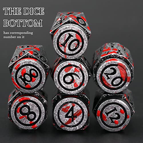 Bullet Dnd Dice Set, Metal Dice For Dungeons And Dragons Hnccesg Dice Set D&D Rpg D And D Dice For Role Playing Table Board Games (Bullet Antique Sliver Blood Spot) #TOP4