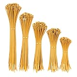 XINGO Gold Cable Zip Ties Heavy Duty Assorted Sizes, 500 Packs Self-Locking 4+6+8+10+12 Inch 50LBS N