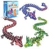 TXB3DOK 3pcs 12in 3D Printed Crystal Dragon,3D Printed Flexible Articulated Dragon,Home Office Decor Executive Desk Toys, Fidget Toys for Autism/ADHD