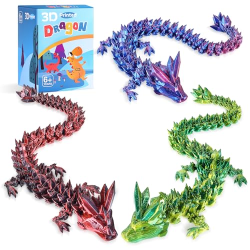 TXB3DOK 3pcs 12in 3D Printed Crystal Dragon,3D Printed Flexible Articulated Dragon,Home Office Decor Executive Desk Toys, Fidget Toys for Autism/ADHD