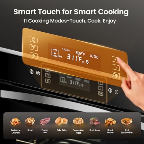 Image of VIKIO HOME 24 inch Electric Single Wall Oven, 2.83 Cu.Ft (80L) Built in Oven, 240V 3220W, Touch Control with Safety Lock, 11 Cooking Functions for Smart Kitchen Life
