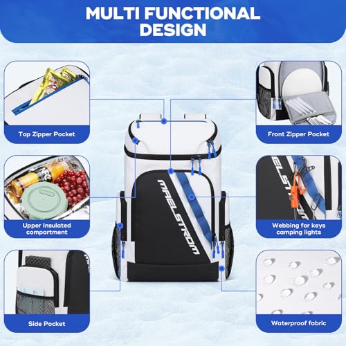 Image of Maelstrom Insulated Cooler Backpack, 36 Can Soft Cooler Ice Chest Bag | Double Compartment, 16H Cold, Leakproof, Bottle Opener, Waterproof, Lightweight, for Beach, Travel, Camping, Picnics, Hiking