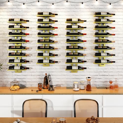 Image of IBUYKE Wall Mounted Wine Rack 12 Bottle,Metal Storage Rack,Gold TMJ909G | Wine Bottle Holder for Wine Bottles Liquor Champagne DIY Wall Wine Rack for Home Bar Storage and Display