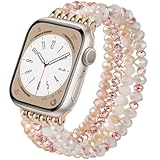 VISOOM ビーズブレスレット Apple Watchバンド 42mm/41mm/40mm/38mm Series11 10 9 8 7 Se(3 2 1) Series 6/5/4 レディース ファッション キュート ハンドメイド パール 伸縮性ウォッチストラップ iWatchバンドシリーズ3/2/1用