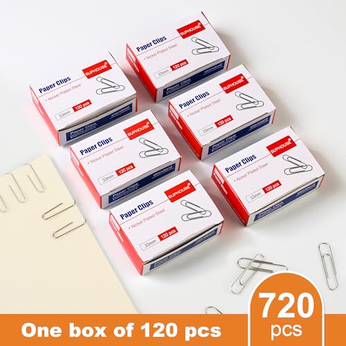 SUPHOUSE Paper Clips Medium Size Paperclips #1 Nonskid, 1-2/7 Inch Paper Clips for Office & School, Personal Use, 720 Count (6 Boxes of 120), Silver - Image 4