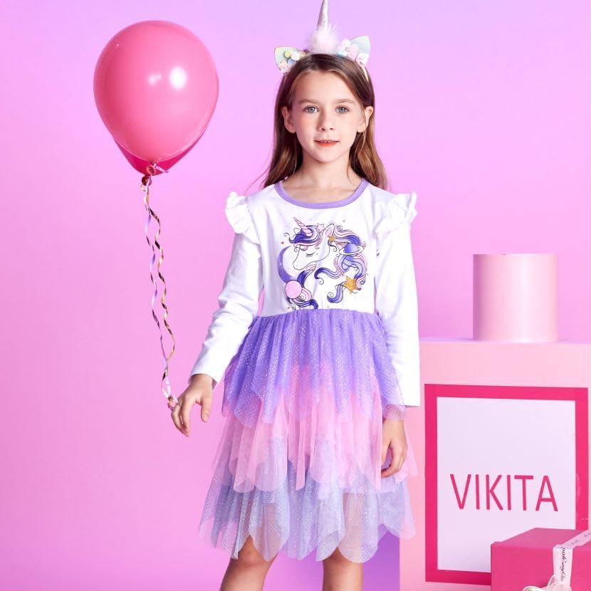 VIKITA Toddler Girls Dresses Winter Long Sleeve Tutu Party Dress for Girl 2-12 Years Xmas Gift - Image 5