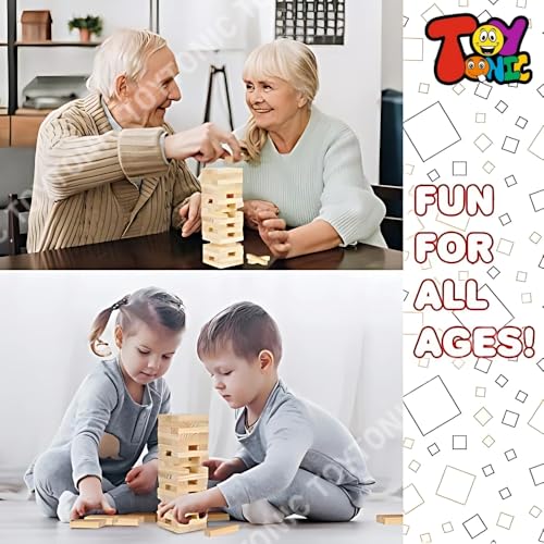 Image of TOYTONIC Tumbling Tower Wooden Game - Stacking Puzzle Blocks for Kids, Adults & Families - Indoor Party Game & Brain Teaser - Fun Balancing Toy for Boys & Girls of All Ages
