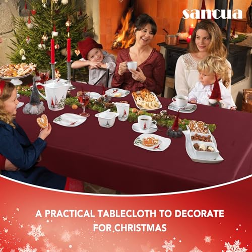 Image of sancua Rectangle Tablecloth - 70 x 120 Inch - Stain and Wrinkle Resistant Washable Polyester Table Cloth, Decorative Fabric Table Cover for Dining Tables, Buffet Parties and Camping, Burgundy
