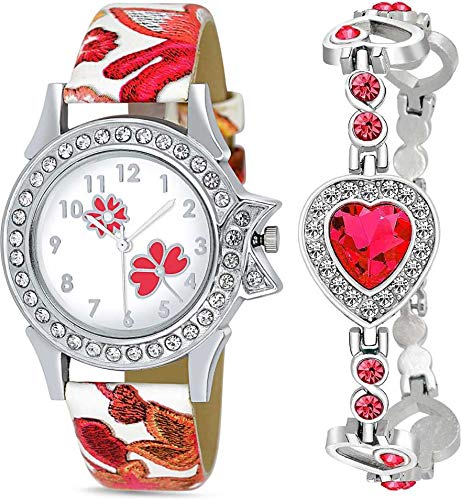 Shivark Latest New Combo of Red Flower Design Watch and Heart Design Bracelet (B08XZPFXB2) Amazon Price History, Amazon Price Tracker