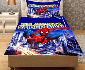 HomeStore-YEP Super Soft Velvet Digital Printed Spiderman Single Bedsheet and One Pillow Cover - Size 90 x 60 inch