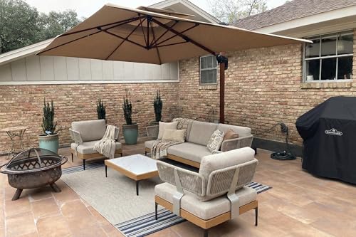 PURPLE LEAF Patio Furniture Set Outdoor Conversation Sets with Removable Cushions 6 Piece Aluminum Modern Wicker Sofa Chairs Plus Coffee Table for Balcony Yard Garden, Oatmeal Greige