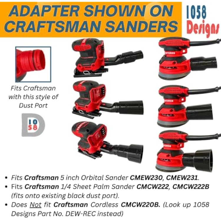 Sander Vacuum Adapter for DeWalt or Craftsman Sanders - Shop Vac Attachment for Dust Collection (2-1/2) by 1058Designs