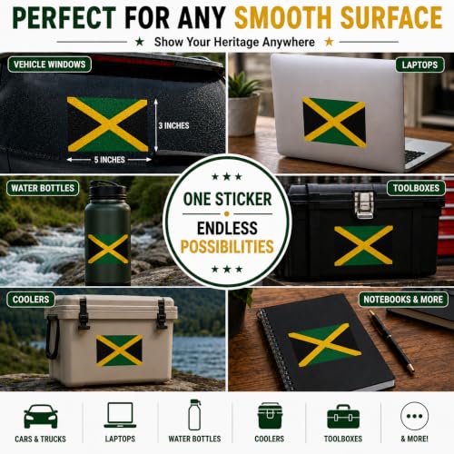 Image of Jamaican Flag Vinyl Flag Stickers, Car Decals, Waterproof Indoor Outdoor, Laptop Stickers, Car Bumper, Jamaica Flag, 5 x 3 Inches, Set of 3