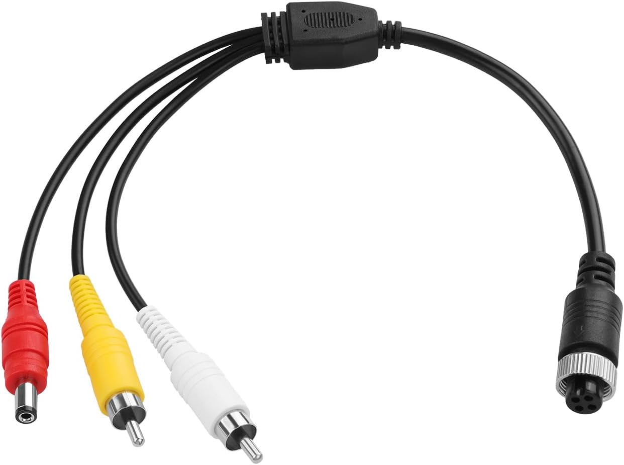 M12 4-Pin Aviation Female to 2 RCA+ DC Male Connector Adapter, CCTV Surveillance System,Camera Adapter Video Cable for Car Backup Camera 11.8 Inch (4-Pin Aviation Female to 2 RCA+DC Male)